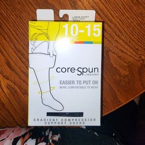 One NEW PAIR, CORESPUN COMPRESSION SOCKS, large, black 10-15mmhg